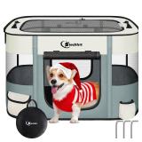Siedihit Dog Cat Playpen, Pet Puppy Portable Playpens for Outdoor Travel Crate, Indoor After Surgery Use, Foldable Dog Kennel Tent for Rabbit or Small Animals and Tent Stakes (Grey, Small)