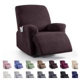KinCam Recliner Covers, Stretch Reclining Chair Covers, Recliner Sofa Slipcovers Stripe Jacquard Recliner Couch Covers Furniture Protector Covers for Pet Kid (1 Seater, Dark Coffee)