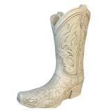 Cowgirl Boot Flower Vase 10 1/2" Tall Antique White Finish with Intricate Tooled Leather Detailing Modern Rustic Western Cowboy Home DÃ©cor for Flowers or Standalone Accent