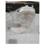 Cowgirl Boot Flower Vase 10 1/2" Tall Antique White Finish with Intricate Tooled Leather Detailing Modern Rustic Western Cowboy Home DÃ©cor for Flowers or Standalone Accent