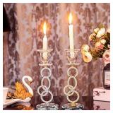Clear K9 Crystal Taper Candle Holders, Candle Holder for Taper Candle,Taper Candlestick Holders for Coffee Dining Table, Wedding,Christmas,Home Decoration, Set of 2