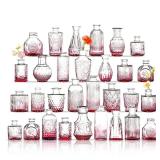 ROLLSCERAY Bud Vases in Bulk 30, Pink Glass Vases for Centerpieces, Small Vase for Flowers, Small Flower Vase for Centerpieces, Mini Vintage Vases for Wedding Table Decor