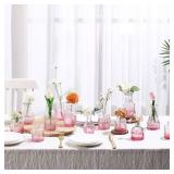 ROLLSCERAY Bud Vases in Bulk 30, Pink Glass Vases for Centerpieces, Small Vase for Flowers, Small Flower Vase for Centerpieces, Mini Vintage Vases for Wedding Table Decor