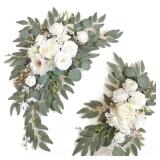 Piklado Faux Arch Flower Swag Set of 2 for Wedding Welcome Signs Floral Swag Wedding Reception Ceremony Signs Decor (White)