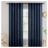 MIULEE Navy Blue Linen Curtains 84 Inch Length 2 Panels for Bedroom Living Room, Soft Thick Linen Textured Natural Window Drapes Semi Sheer Light Filtering Back Tab Rod Pocket Burlap Look Decor