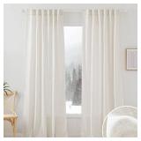 RYB HOME Semi Sheer Curtains - Linen Blend Privacy Curtains Sheer Window Treatment Drapes Farmhouse Decor for Bedroom Living Room Sliding Glass Door, 52 inch Wide x 95 inch Long 2 Panels, Linen