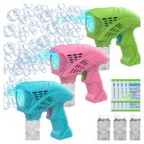 Panamalar 3 Packs Bubble Guns for Kids, Bubble Machine 5000+ Bubbles Per Minute with 3 Bottle Solution/10 Bag Refills/Lights, Portable Bubble Blower Toy Bubble Gun Blaster for Outdoor Party Wedding