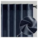 MIULEE Navy Blue Linen Curtains 84 Inch Length 2 Panels for Bedroom Living Room, Soft Thick Linen Textured Natural Window Drapes Semi Sheer Light Filtering Back Tab Rod Pocket Burlap Look Decor
