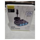 Anyongora 7 in 1 Cigarette Lighter Splitter, 120W 12V/24V Car Charger Adapter, 3 Sockets & Independent Switches, 4 USB Ports (3 USB-A + 1 USB-C), 3.3ft Extension Cord, LED Voltage Display