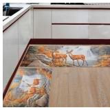 Deer Kitchen Rugs and Mats Set of 2 Forest Wildlife Rustic Non Slip Kitchen Floor Mat Absorbent Washable Carpet Runner Rugs for Laundry Hallway