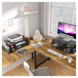 OPNICE Desk Organizer and Accessories, 2-Tier Computer Monitor Stand Riser with Drawer and 2 Pen Holders, Laptop Stand, Office Desk Accessories for Office Supplies, Black