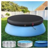 QH.HOME 6ft Round Inflatable Pool Cover for Above Ground Pools, Stock Tank Cover Protector with Attachment, One Piece Tear Resistant Round Hot Tub Cover, Wind and Dust Resistant, Fit Small Pool Cover