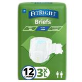 FitRight Bariatric Adult Diapers, Ultra Heavy Absorbency, 3XL (Waist Size 65in-84in), 12 Count, Disposable Incontinence Briefs for Men and Women, Moisture-Wicking, Leak Protection,