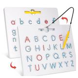 GAMENOTE Double Sided Magnetic Letter Board - 2 in 1 Alphabet Magnets Tracing Board for Toddlers ABC Letters Uppercase & Lowercase Practicing Learning Education Toys