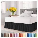 Wrap Around Dust Ruffle Bed Skirt - Black - for Full Size Beds with 15 Inch Drop - Easy Fit Elastic Strap - Adjustable Pleated Bedskirt w/Brushed Fabric - Wrinkle Free - for Women, Men, Kids & Teens