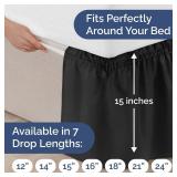 Wrap Around Dust Ruffle Bed Skirt - Black - for Full Size Beds with 15 Inch Drop - Easy Fit Elastic Strap - Adjustable Pleated Bedskirt w/Brushed Fabric - Wrinkle Free - for Women, Men, Kids & Teens