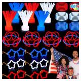 JOYIN 99 PCS July 4th Patriotic Glow Sticks Bracelets Necklaces Glasses, Glow in The Dark Party Supplies, Light Up Party Favors for Kids Adults, Blue White Red LED Accessories for Independence Day