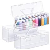 Threehoney Acrylic Paint Storage Box for 2 Fl. oz Acrylic Paints, Portable Craft Art Organizer with Handle, 30 Bottles Capacity Plastic Art Supply Clear Boxes(3 Pcs)