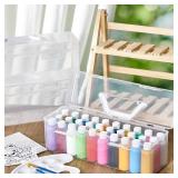 Threehoney Acrylic Paint Storage Box for 2 Fl. oz Acrylic Paints, Portable Craft Art Organizer with Handle, 30 Bottles Capacity Plastic Art Supply Clear Boxes(3 Pcs)
