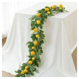 Mizii Artificial Lemon Garland 6FT Fake Fruit Lemons Garland Hanging Vines with Green Leaves Greenery Decorations for Kitchen Table Centerpieces Room Wall Party Wedding Birthday Decor (Lemon)