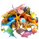 Funcorn Toys Ocean Sea Animal, 52 Pack Assorted Mini Vinyl Plastic Animal Toy Set, Realistic Under The Sea Life Figure Bath Toy for Child Educational Party Cake Cupcake Topper,Valentines Day Gift