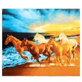 Dawhud Direct Beach Horses Fleece Blanket for Bed 50\" x 60\" Horse Fleece Throw Blanket for Women, Men & Kids Super Soft Plush Running Horses Blanket Throw Fleece Blanket - Queen Size Blanket