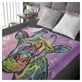 Dawhud Direct Colorful Giraffe Fleece Blanket for Bed, 50\" x 60\" Dean Russo Giraffe Fleece Throw Blanket for Women, Men and Kids - Super Soft Plush Giraffe Blanket Throw