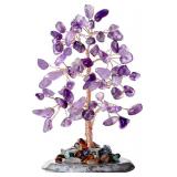 Amethyst Healing Crystal Tree of Life Natural Gemstone Agate Slice Base Copper Wire Wrapped Money Trees Feng Shui Reiki Spiritual Energy Decorations Home Office Room Desk Decor Gifts for Women Men