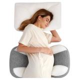 Momcozy Plus W Shaped Pregnancy Pillow for Sleeping, Adjustable Maternity Pillow for Side Sleepers, Portable Wedge Belly Support, Compact Design for Back Belly and HIPS, Grey and White