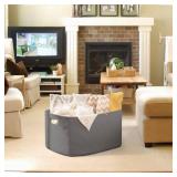 OIAHOMY XXLarge Rectangle Blanket Basket-96L, Cotton Woven Basket for Storage, Dirty Clothes Basket for Living Room, Nursery, Bedroom, Toy Organizing with Handle, 24\" x 16\" x 15\", Dark Grey