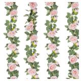 TELDRASSIL 4Pcs(26 FT) Artificial Rose Vine Fake Flower Garland Fake Silk Rose Hanging Vine for Wedding Party Background Arch Garden Background Decoration (Pink)