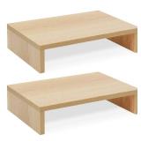 TEAMIX Wood Monitor Stand Riser - 2 Pack Adjustable Dual Monitor Riser for Laptop/PC