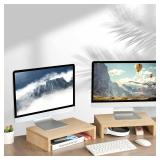 TEAMIX Wood Monitor Stand Riser - 2 Pack Adjustable Dual Monitor Riser for Laptop/PC