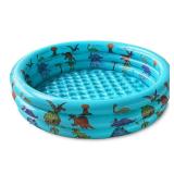 Dinosaur Inflatable Kiddie Pool, Blow Up 3-Ring Round Baby Play Center for Inside or Outdoor, Toddler Ball Pit/Fishing/Toys - 57