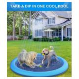 Peteast Dog Splash Pad 59\" Anti-Slip Dog Pools for Large Dogs 0.58 mm Thick Dog Sprinkler Water Toy