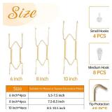 Bilillo 12-Piece Stainless Steel Wall Plate Hangers, 6/8/10 Inch Invisible Decorative Wire Plate Holders with 12 Pieces Wall Hooks for 5.5 to 10.5 Inch (Gold)