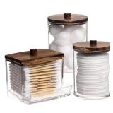 Tbestmax Qtips Holder Bathroom Container, 10 OZ Cotton Ball/Swabs Dispenser, Apothecary Jar Organizer for Storage Brown Wood Lids