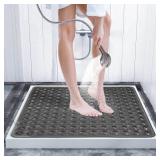 Yimobra Shower Stall Mat Non Slip, 21x21 Inch, Soft Square Bath Mat for Shower with Suction Cups and Drain Holes, Stall Floor Mats for Bathroom, Machine Washable, Bathroom Accessories, Black