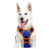 Eagloo Dog Harness for Large Dogs, No Pull Service Vest with Reflective Strips and Control Handle, Adjustable and Comfortable for Walking, No Choke Pet Harness with 2 Metal Rings, Blue & Orange, XL