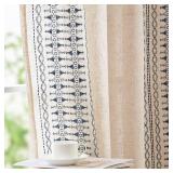 jinchan Boho Curtains for Bedroom Linen Blend Window Curtains Farmhouse Embroidered Bordered Drapes for Living Room 84 Inch Length 2 Panels Bohemian Light Filtering Grommet Drapes Blue on Beige