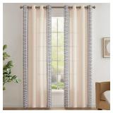 jinchan Boho Curtains for Bedroom Linen Blend Window Curtains Farmhouse Embroidered Bordered Drapes for Living Room 84 Inch Length 2 Panels Bohemian Light Filtering Grommet Drapes Blue on Beige