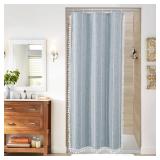 MitoVilla White Boho Farmhouse Small Stall Shower Curtain Set 36 x 72, Half Size Narrow Polyester Linen Fabric Shower Curtains for Farmhouse Bathroom Decor, White