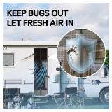 Hifor RV Screen Door with Magnetic Closure - 33\"x80\" Fiberglass Mesh for Campers, Trailers, Motorhomes | Bug Proof, Tear-Resistant, Easy Install (Pet-Friendly Design)