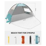 OutdoorMaster Beach Tent Sun Shelter with 2 Ventilated Doors, UPF50+ Easy Setup Beach Tent Canopy for 3 Person, Lightweight & Portable Family Beach Umbrellas for Sand with Carrying Bag-Cancun Seashore