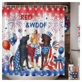 MEHOFOND 4th of July Shower Curtain Red White and Blue Patriotic Shower Curtain for Bathroom Independence Day Cute Dog Home Bathtub Decor Fabric Waterproof Bath Curtain with 12 Hooks 72x72 Inch