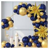 Navy Blue and Gold Balloons Arch Garland Kit, 5 10 12 18 inch Royal Blue Gold Balloons with Explosion Star Balloons 101pcs Balloons for Anniversary Wedding New Year Birthday Party Decorations