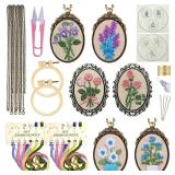 ZOCONE 6 Packs Embroidery Necklace Kits, Embroidery Pendant Kit Mini Cross Stitch Kit with Hoop, Necklace, Pendant, Brooch, Stamped Pattern Cloth, Instructions, etc. Embroidery Kits for Adults
