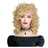 ColorGround Medium Long Curly Blonde 80S Rocker Wig for Women