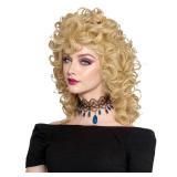 ColorGround Medium Long Curly Blonde 80S Rocker Wig for Women