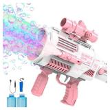 Bubble Guns Automatic with Build-in Bubble Solution (4.4 oz), 3 Fans Drive 6X Lens Bubble Blower Machine, Cool Favors for Summer Ourtdoor Party Birthday Wedding Toy